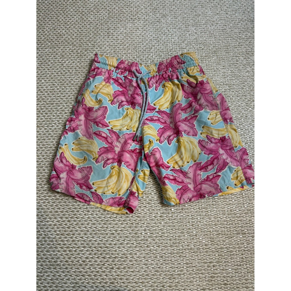 Vilebrequin Moorea Swim Trunks Mens Large Banana Pink Palm Leaf board shorts LG